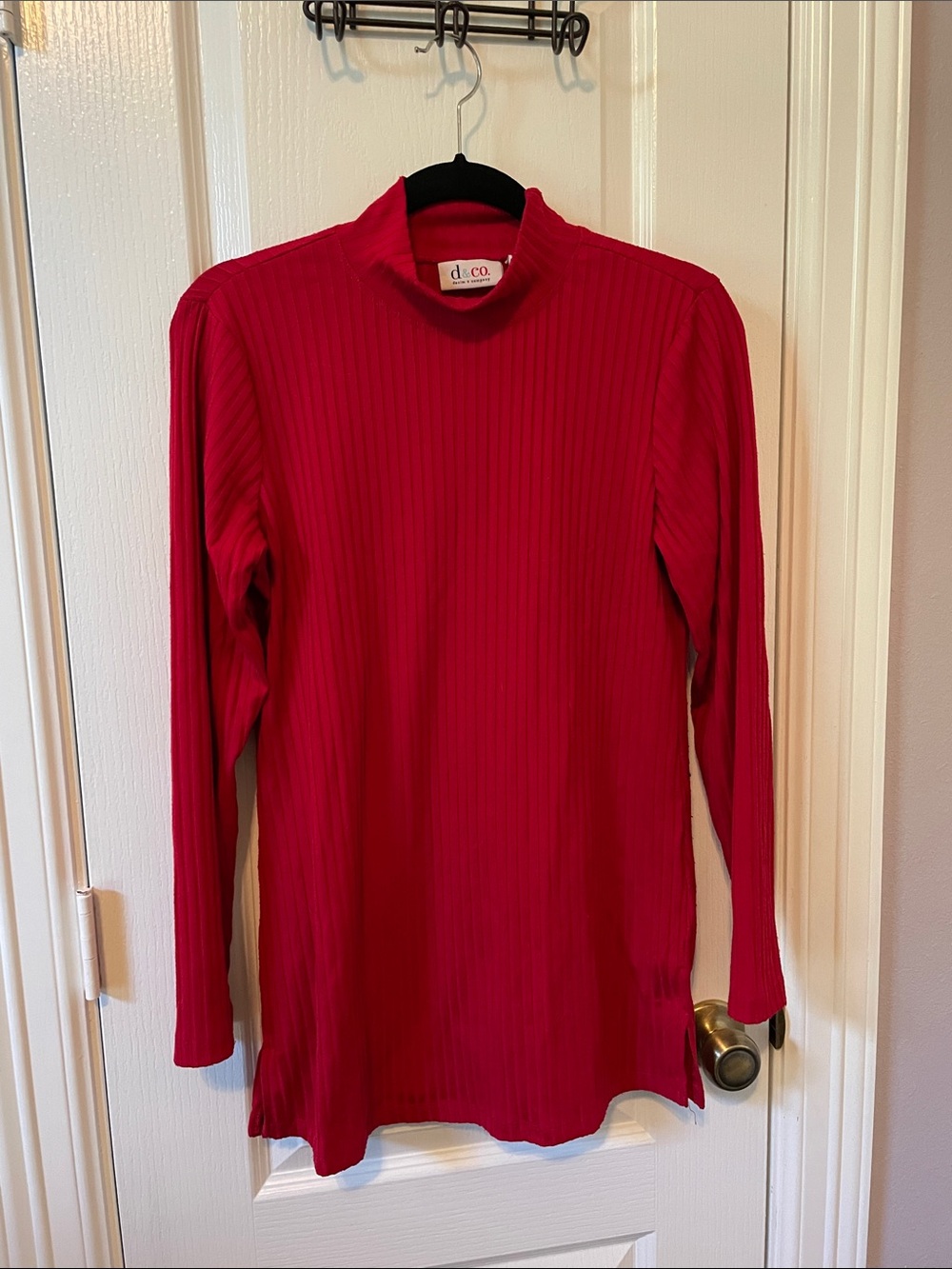 denim & co Red Ribbed Mock Neck Long Sleeve Tunic